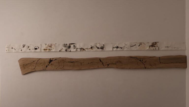 Untitled, Wood and Tar, 2025, 222 x 25 x 4 cm