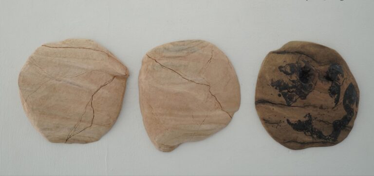 Untitled, Wood and Tar, 2025, 3 part  75 x 25 x 4 cm